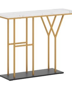 100 CM Console Table with HY-Shaped Metal Frame for Hallway Living Room-White