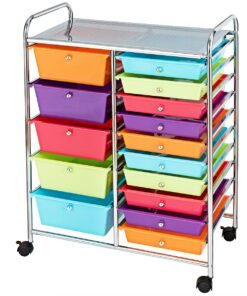 15 Drawer Rolling Storage Cart with 4 Wheels for Beauty Salon-Multicolor