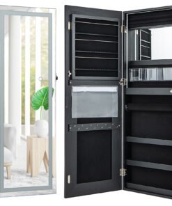 108cm Lockable Jewelry Mirror Cabinet with 3-Color LED Lights-Black1