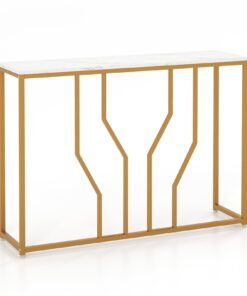 110 cm Gold Console Table Entryway Table with Faux Marble Tabletop-White & Golden