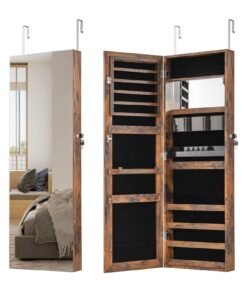 110 cm Jewelry Mirror Cabinet with Full-length Mirror and Interior Makeup Mirror-Rustic Brown