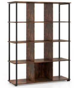 Industrial Open Shelf Display Rack with 2 Anti-tipping Kits for Living Room Bedroom Study-Rustic Brown