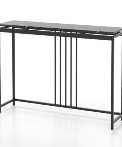 120cm Console Table Narrow Entryway Table with Faux Marble Tabletop-Black