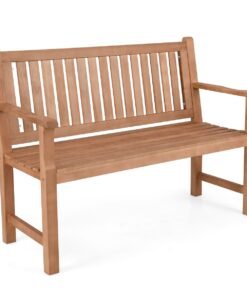 120CM Outdoor Bench Solid Wood with Curved Armrests and Backrest-1.2 M