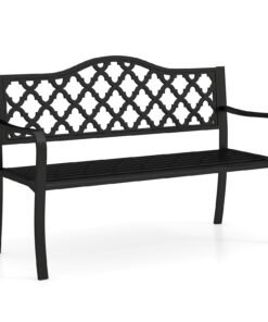 128CM Patio Bench Slatted Metal Garden Bench for 2-3 People-Black