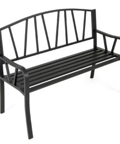 129CM Metal Garden Bench Patio Slatted Bench for 2-3 People-Black
