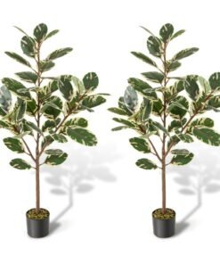 2 Pack 130cm Tall Artificial Bird of Paradise Plant with 46 Multi-colored PEVA Leaves-Green