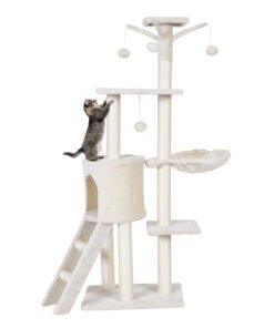 140cm Cat Tree Climbing Tower with Scratching Sisal Posts-Beige