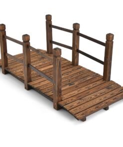 150 cm Wooden Garden Bridge with Double Safety Rails for Backyard Gravel Road-Brown