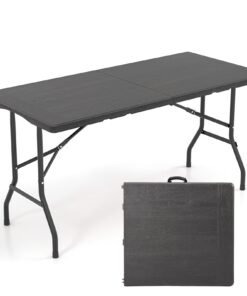 152 cm Portable Folding Picnic Table Patio Dining Table with HDPE Tabletop-Black