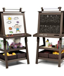 Children's Double-Sided Art Easel with Paper Roll-Brown