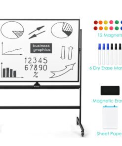 Mobile Magnetic Double-Sized Whiteboard with 4 Lockable Wheels