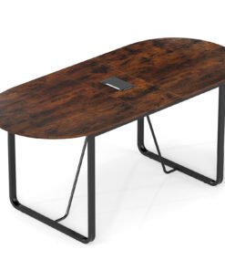 180 CM Executive Table Oval Home Office Table with Cable Management Hole-Rustic Brown