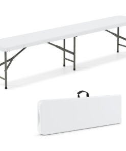 180 cm Plastic Folding Bench with Handle and Lock for Outdoor-White