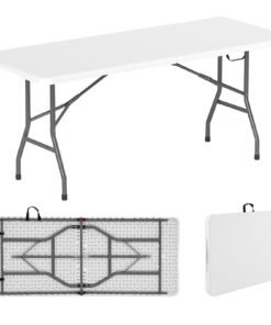 180 cm Portable Folding Dining Table with HDPE Tabletop and Safe Lock Mechanism-White