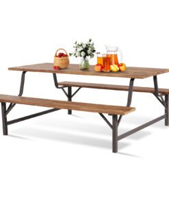 180cm Patio Picnic Table Bench Set with Acacia Wood Tabletop and Seat