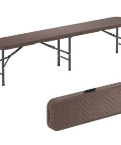 180cm Folding Bench Rattan-Like HDPE Seat with Handle and Lock-Coffee