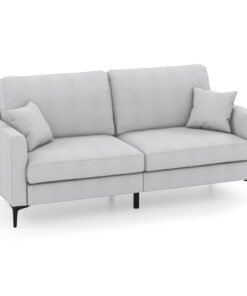 191cm Wide Upholstered Loveseat Sofa with Armrest and Pillows-Grey