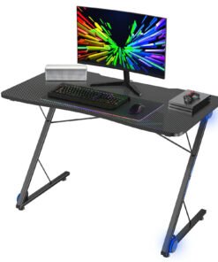 Z-Shaped Ergonomic Gaming Desk with Blue Lights