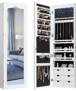 Wall Mounted Jewellery Armoire with Mirror and LED Light-White