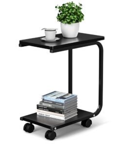 C-Shaped Laptop Side Table Bedside Table with 4 Wheels