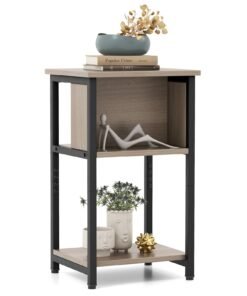 3-Tier Nightstand with Storage Shelf for Small Spaces-Grey