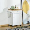 HOMCOM Kitchen Cart Storage Trolley Wooden Cabinet with Drawer Cupboard Towel Rail White