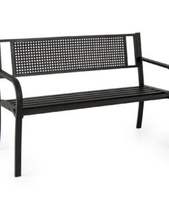 2-3-Persons Outdoor Garden Bench with Patterned Backrest and Curved Armrests-Black