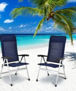 2-Piece Patio Portable Folding Lounge Chair with Raised Backrest-Navy