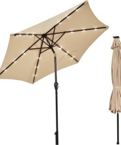 3-Tier Solar Powered LED Lighted Patio Umbrella-Beige