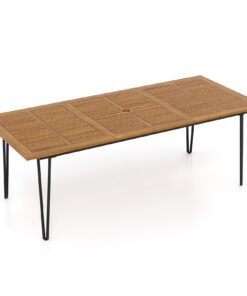 220 x 95cm Patio Dining Table Acacia Wood Tabletop with Umbrella Hole