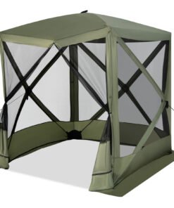 225 cm x 225 cm 4-Panel Pop up Camping Gazebo with Sunshade Cloths-Green