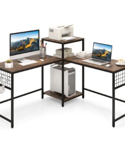 240 cm Long Convertible 2-Person Desk with Printer Stand and Adjustable Shelf-Rustic Brown