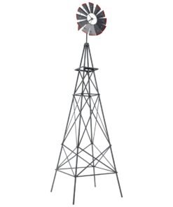 253 cm Ornamental Windmill Metal Wind Mill with Ground Stakes-Grey