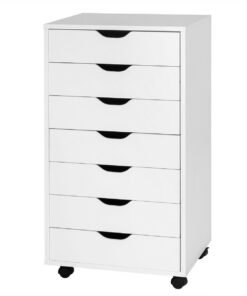 Mobile File Cabinet with 7 Drawer and wheels-White