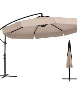 290 cm Patio Cantilever Umbrella with Easy Tilt Adjustment and Ruffled Edge-Beige