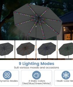 290 cm Solar Patio Umbrella with 96 LED Lights and 9 Modes-Grey