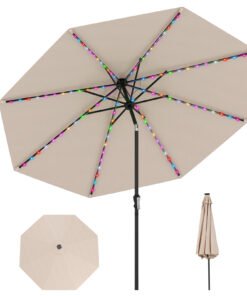 290 cm Solar Patio Umbrella with 96 LED Lights and 9 Modes-Beige