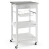 4-Tier Rolling Trolley Cart with Lock Wheels Basket and Drawer-White