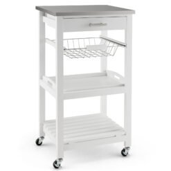 4-Tier Rolling Trolley Cart with Lock Wheels Basket and Drawer-White