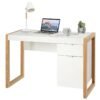 Wooden Computer Desk with Drawer and Cabinet for Home Office-White