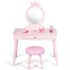 Child's Dressing Table and Cushioned Stool Set-Pink