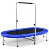 Double Foldable Fitness Trampoline with Adjustable Handrail-Blue
