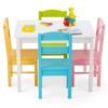 Children Wooden Table and 4 Chairs for Preschool Girls and Boys-Pastel