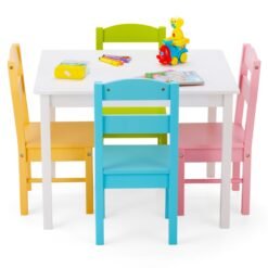 Children Wooden Table and 4 Chairs for Preschool Girls and Boys-Pastel
