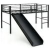 Sliding Loft Children Single Bed with Stairs and Safety Guardrails-Black