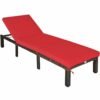 Rattan Sun Lounger with Adjustable Backrest and Removable Cushion-Red