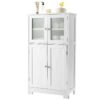 4-Door Bathroom Floor Cabinet with Tempered Glass Doors