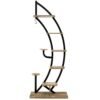 8-Tier Tall Wooden Curved Half-Moo Shape Plant Stand with Top Hook-Natural
