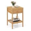 Bamboo Nightstand Bedside Table with Drawer and Open Storage Shelf-Natural